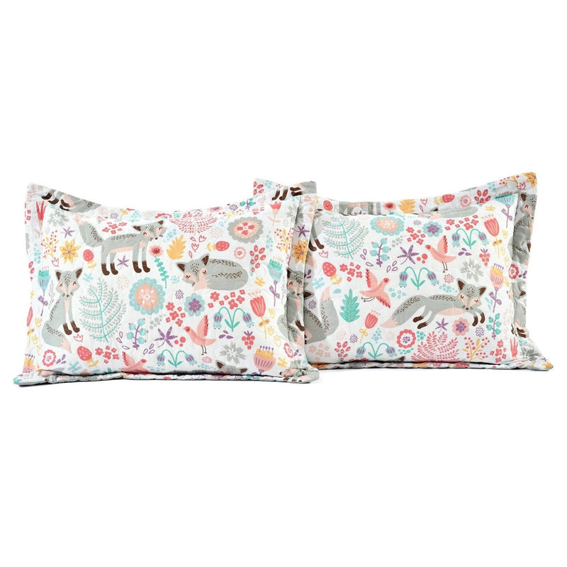 Pink Teal Orange Grey 6 Piece Floral Foxes Daybed Cover Bedding Set