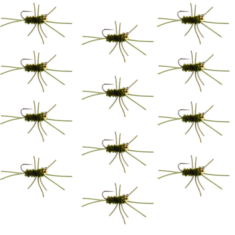 Pat's Rubber Legs Tungsten Jig Dark Olive Euro Nymph 12 Flies Size 10