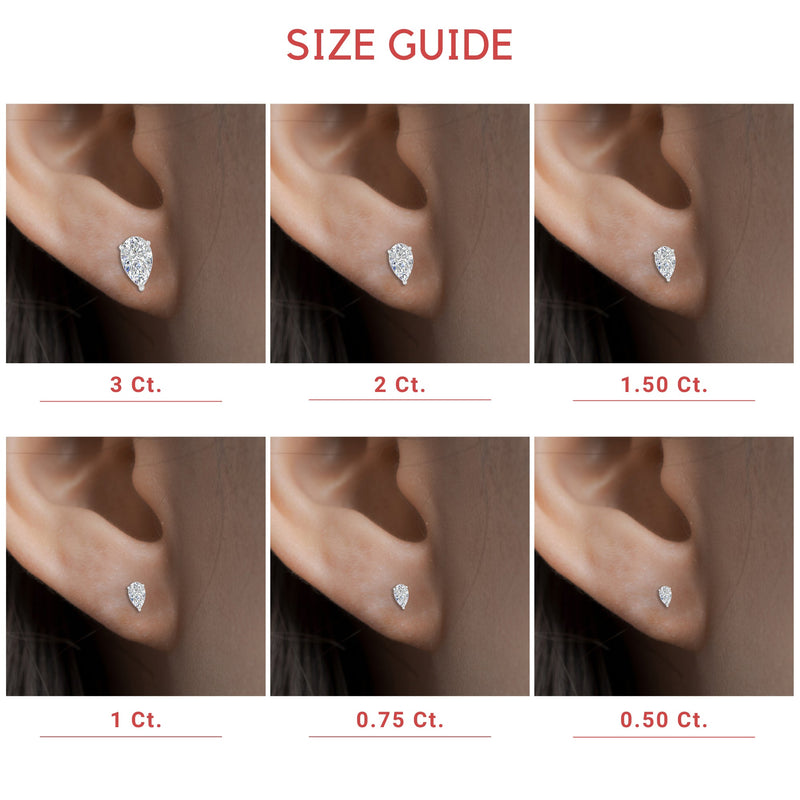 Three-Prong Pear Diamond Solitaire Stud Earrings (1.00ct - 10.00ct)