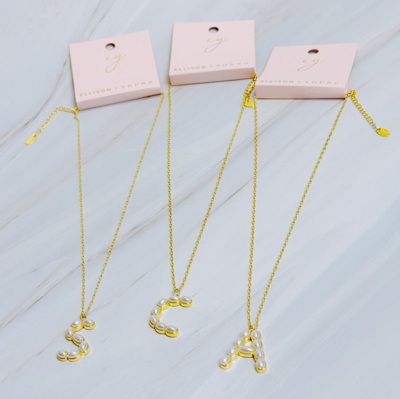 Pearl Mosaic Initial Pendant Necklace