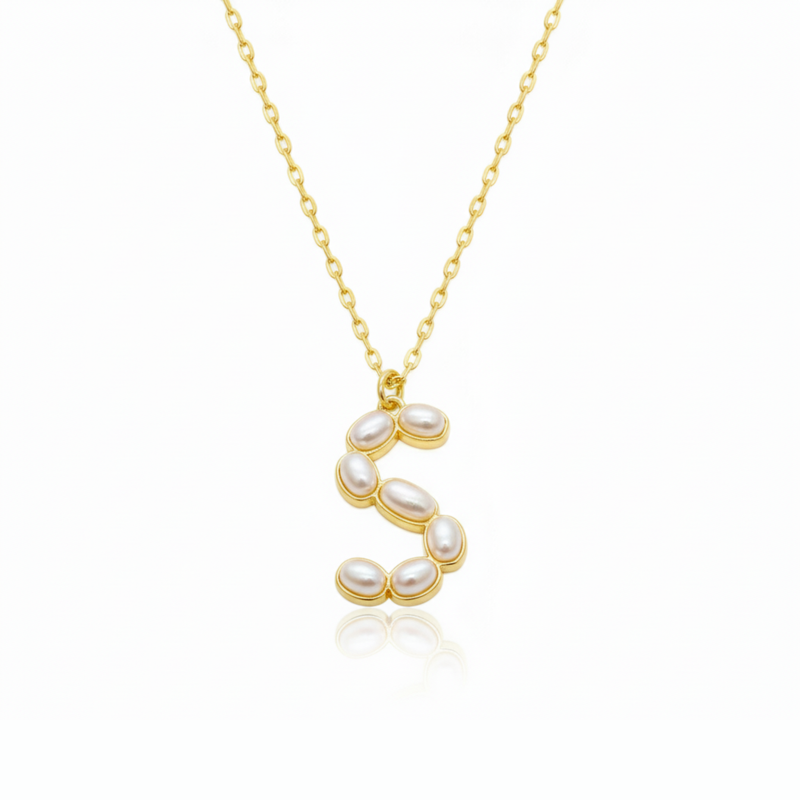Pearl Mosaic Initial Pendant Necklace