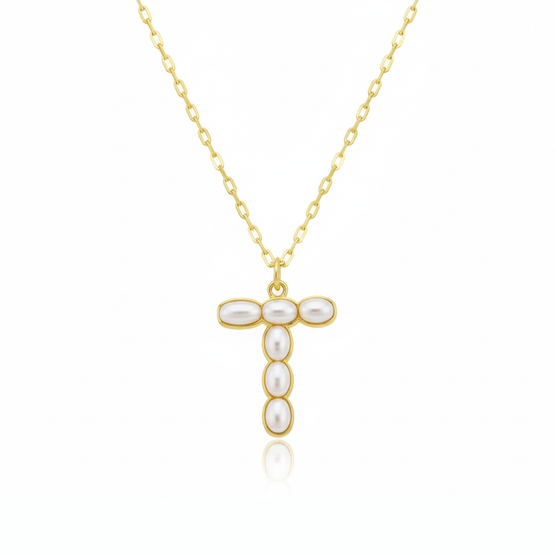 Pearl Mosaic Initial Pendant Necklace