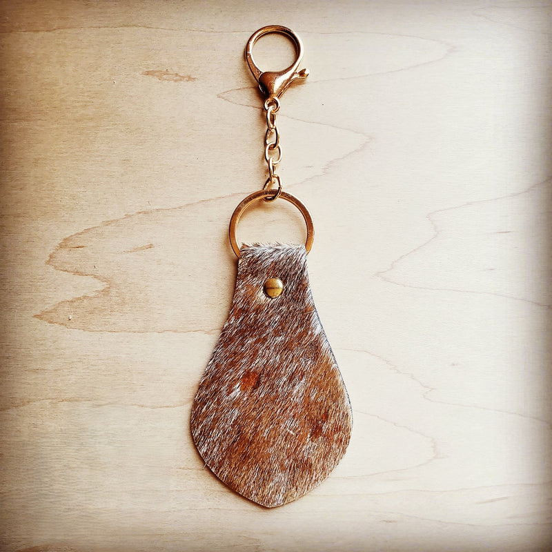 Hair on Hide Leather Key Chain - Tan and Gold 700s