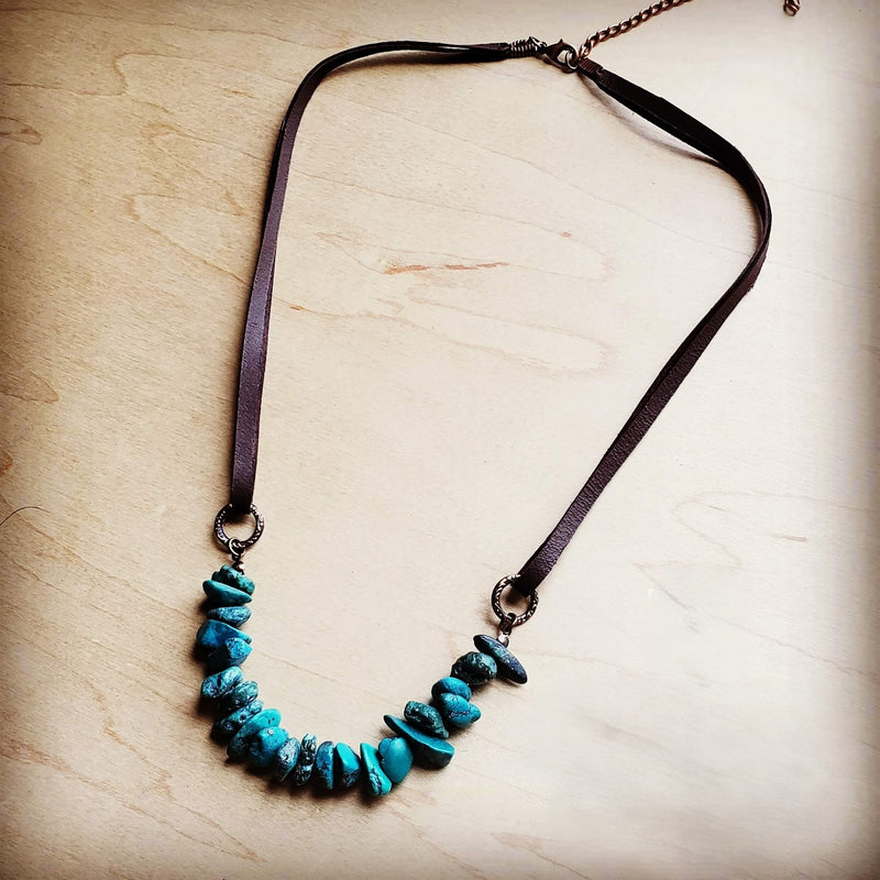 Natural Turquoise with Leather Cord Necklace 250v