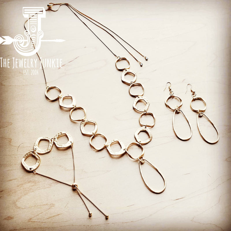 Matte Gold Hoop Earrings with Oval Hoop Dangle 203u