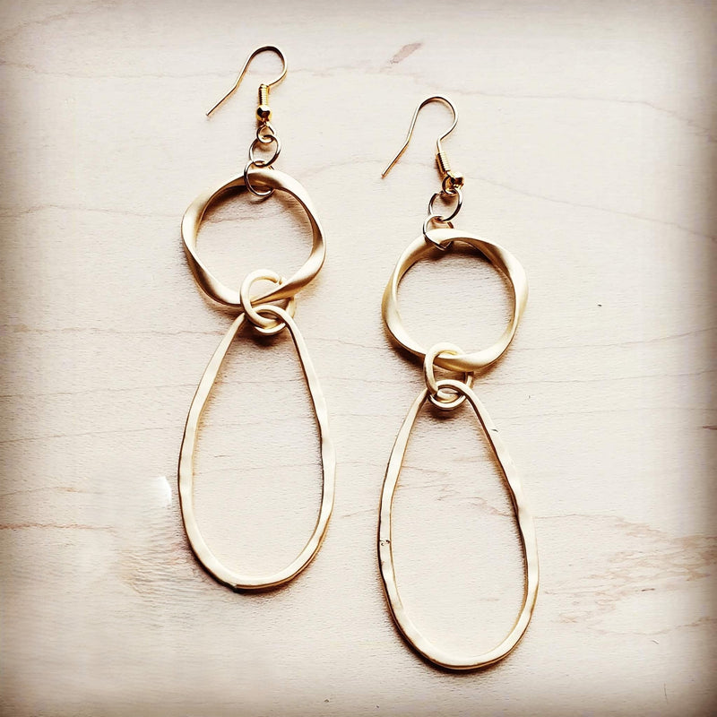 Matte Gold Hoop Earrings with Oval Hoop Dangle 203u