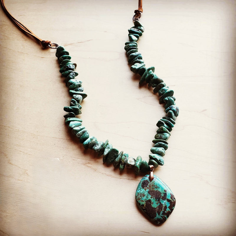 Natural Turquoise Chunky Necklace with Large Natural Pendant 250f