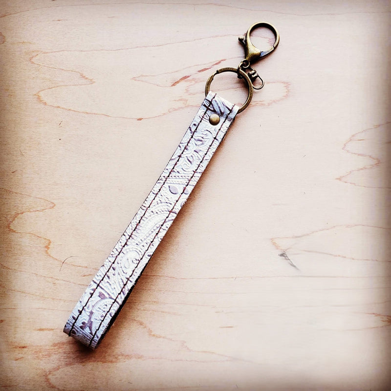 **Embossed Leather Key Chain Strap Oyster Paisley 701c