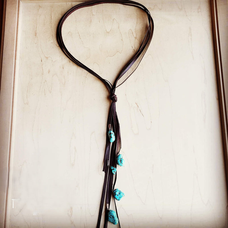 Leather Lasso Necklace with Turquoise Accents 251r