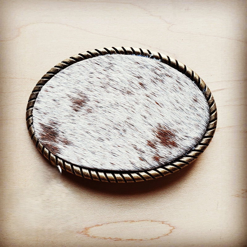 Rope Edge Spotted Hair on Hide Leather Belt Buckle 902g