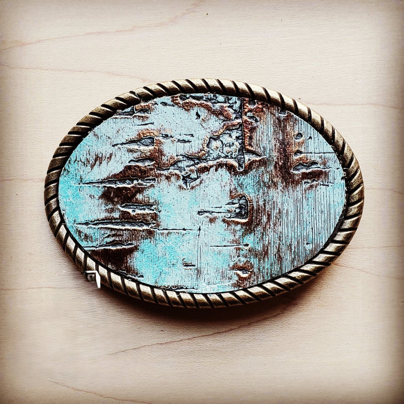 Rope Edge Turquoise Metallic Leather Belt Buckle 902a
