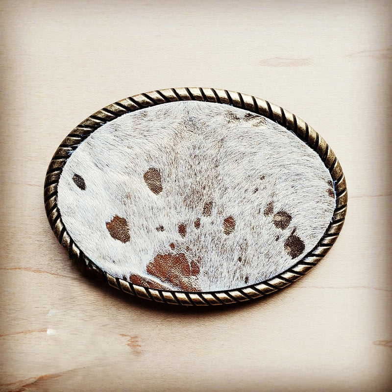 Rope Edge Gold Metallic Hair on Hide Leather Belt Buckle 902b