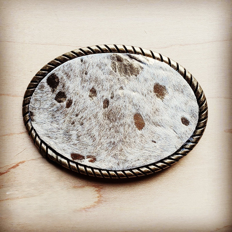 Rope Edge Gold Metallic Hair on Hide Leather Belt Buckle 902b