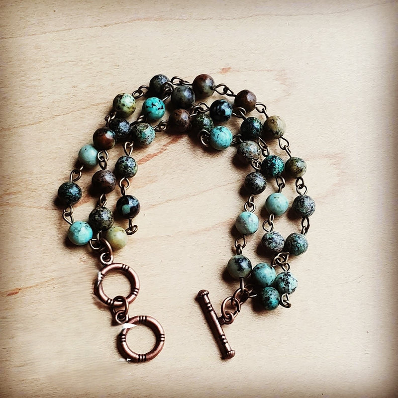African Turquoise Triple Strand Bracelet 804s