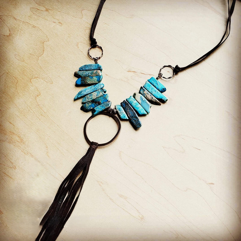 Imperial Jasper Slab Necklace w/ Copper Hoop & Tassel 252h