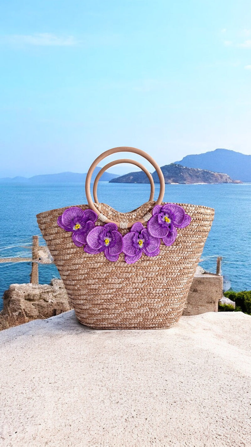 Goddess in Lilac Straw Beach Bag