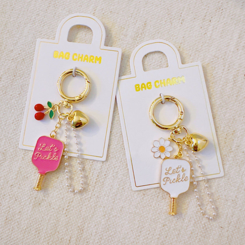 Pickleball Daisy Bag Charm – Sporty Floral Accessory with Paddle and Daisy Charms
