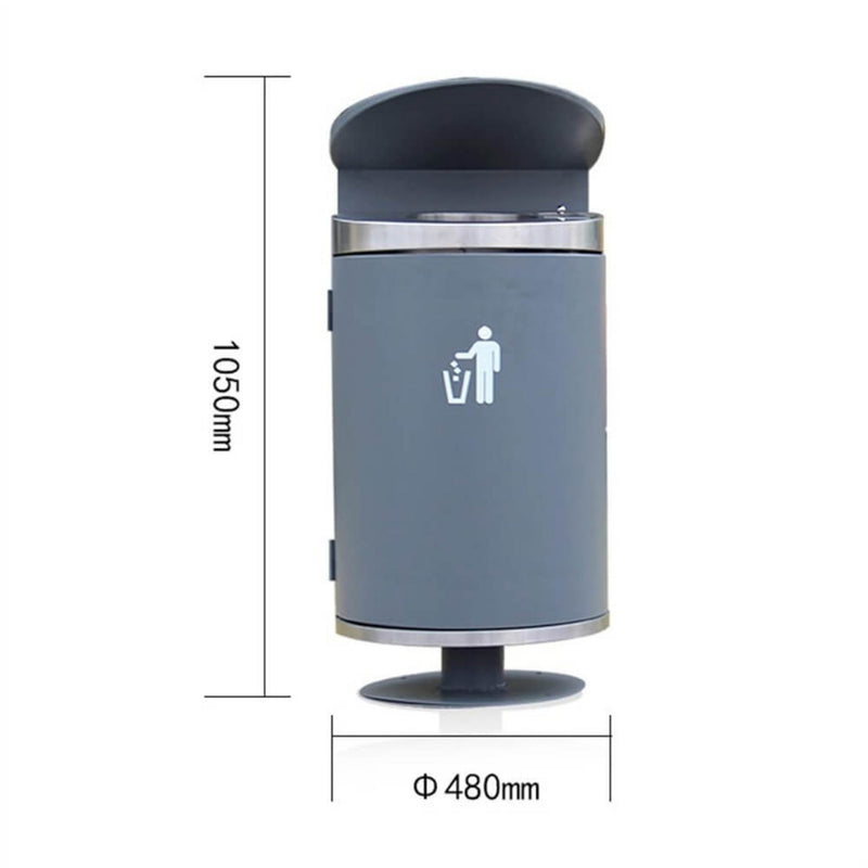 Premium Heavy-Duty Outdoor Semi-Open Commercial Cylindrical Stainless Steel Garbage Trash Can With Ash Tray (SAK45215)
