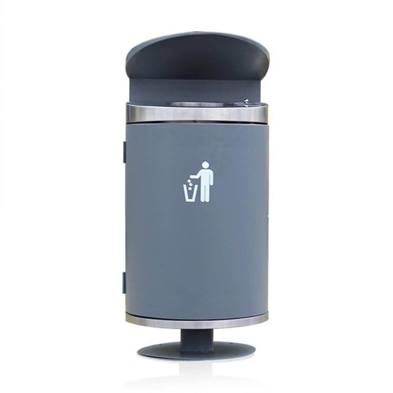 Premium Heavy-Duty Outdoor Semi-Open Commercial Cylindrical Stainless Steel Garbage Trash Can With Ash Tray (SAK45215)