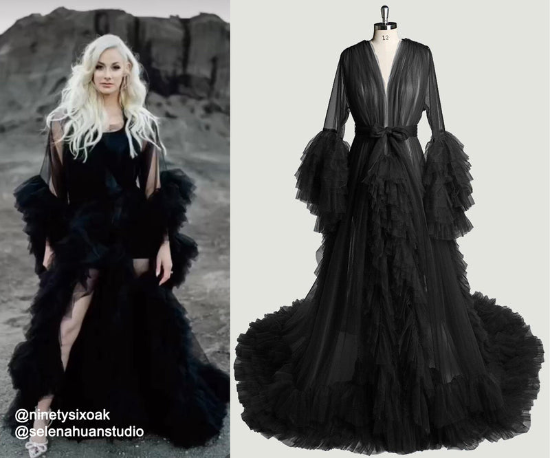 Tulle Ruffled Sleeves Fringe Multi-Color Custom Robe Dress for Theme Photo Shoot