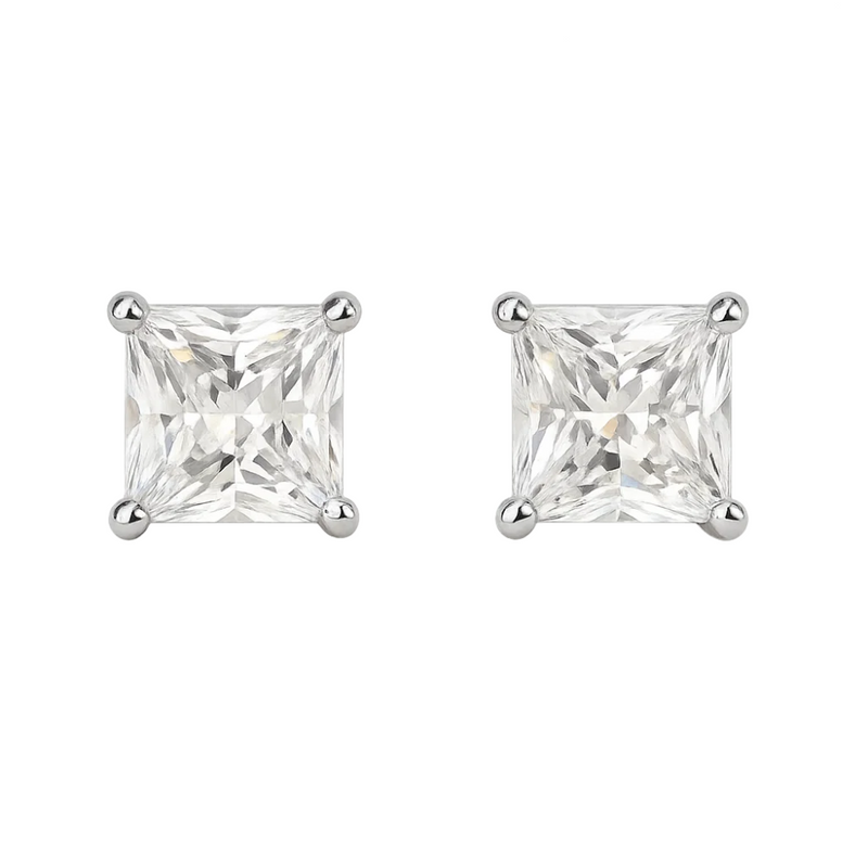 Half Carat Princess Cut Cubic Zirconia Stud Earrings