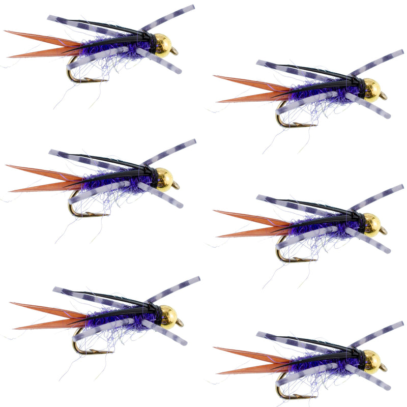 Bead Head Purple Batman Rubber Legs Nymph Fly - 6 Flies Hook Size 12