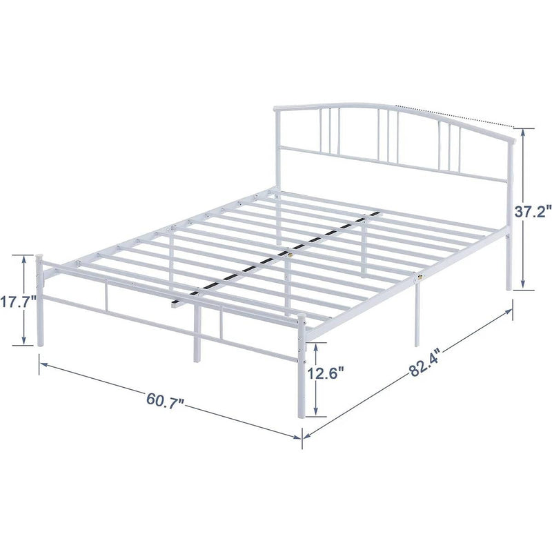 Queen size White Metal Platform Bed Frame with Arched Headboard