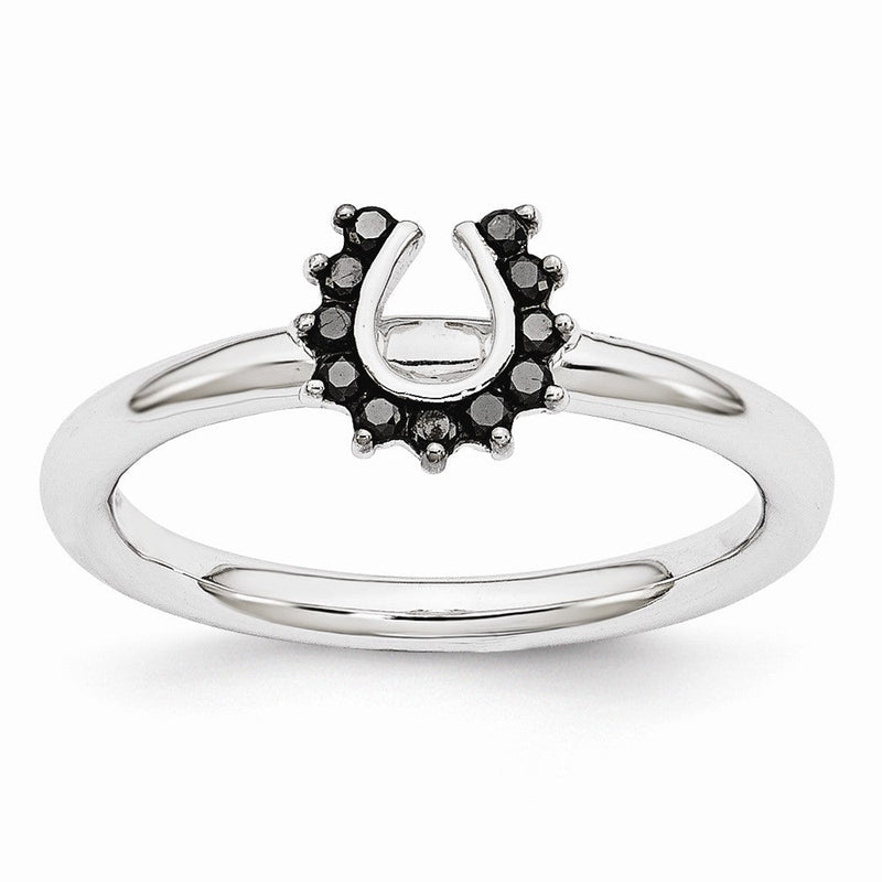 Rhodium Sterling Silver .11 Ctw Black Diamond 7mm Horseshoe Stack Ring