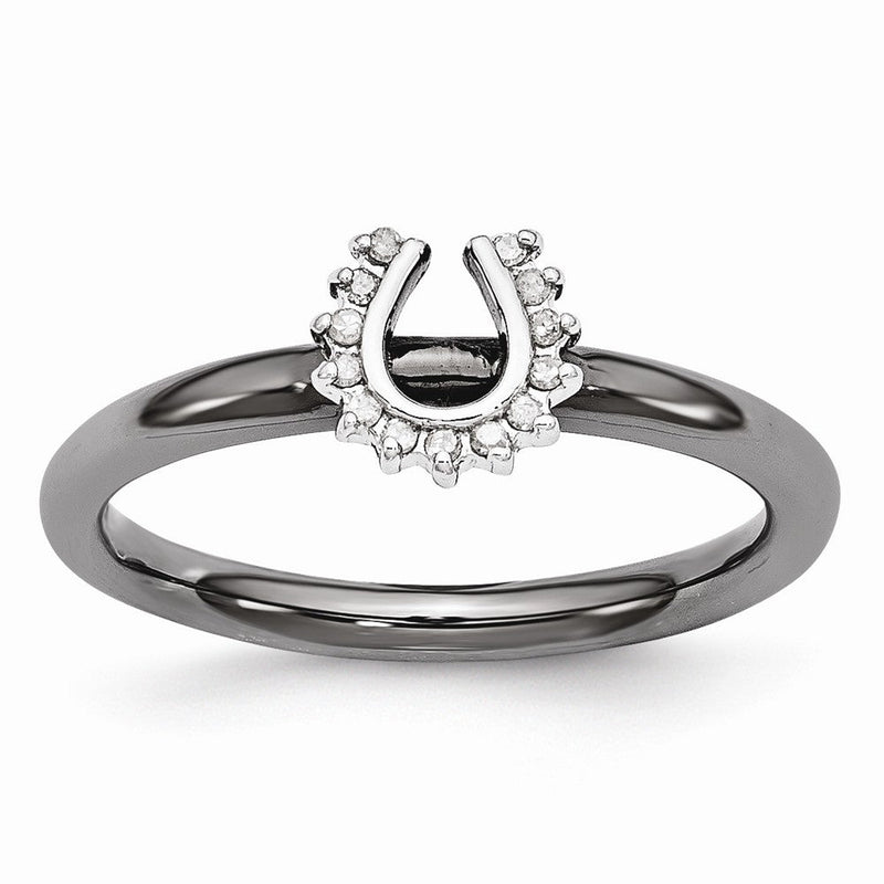 Black Plated Sterling Silver .07 Ctw Diamond 7mm Horseshoe Stack Ring