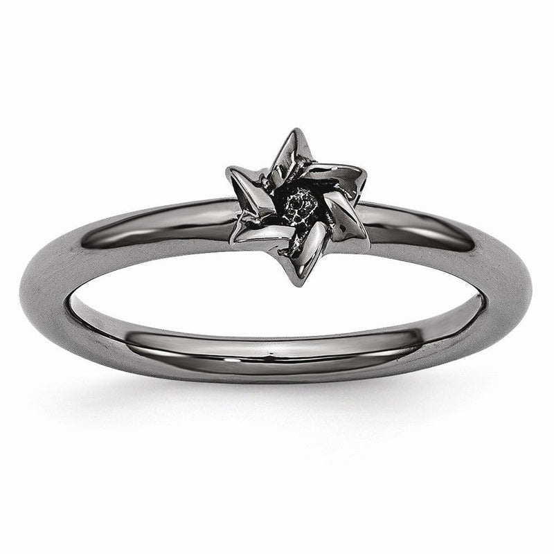 Black Plated Sterling Silver Stackable 7mm Star of David Ring