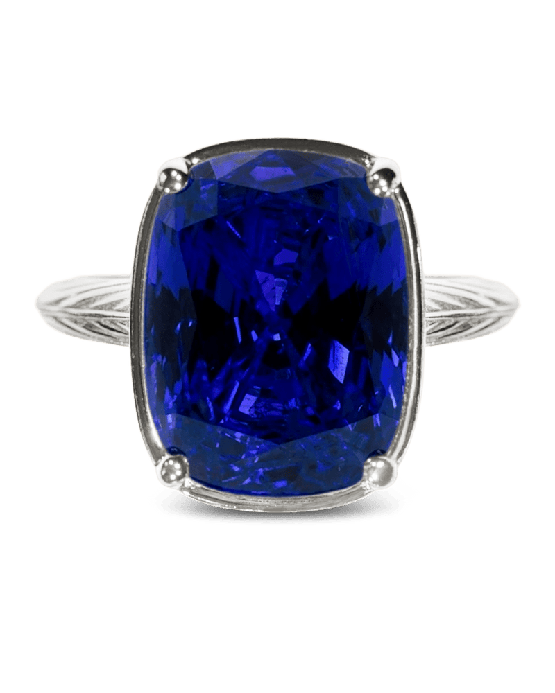 Sterling Silver Elongated Cushion Sapphire CZ Cocktail Ring