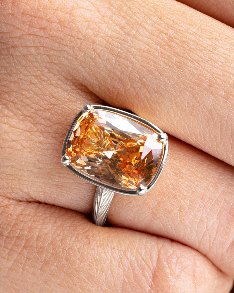 Sterling Silver Elongated Cushion Champagne CZ Cocktail Ring