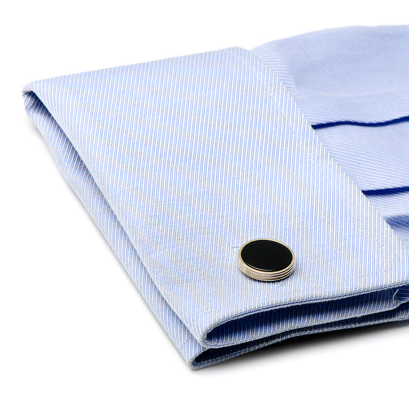 Gold and Onyx Ribbed Cufflinks