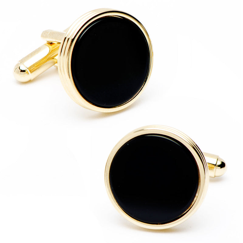 Gold and Onyx Ribbed Cufflinks