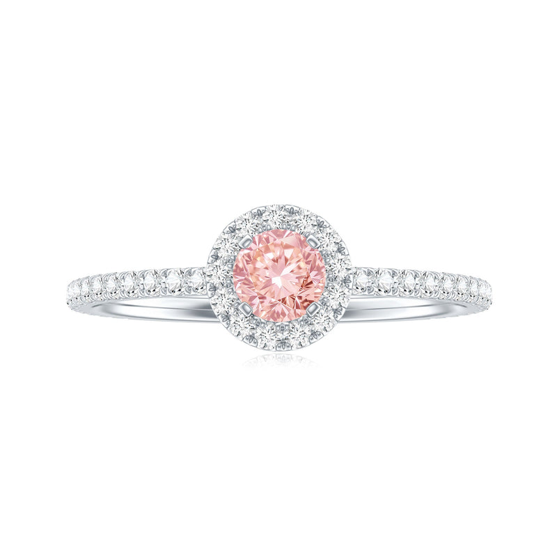 Lab Grown Pink White Diamond Halo Engagement Ring with IGI Certificate