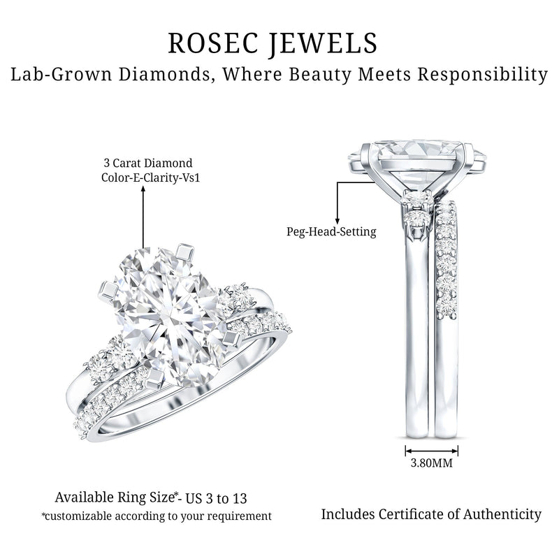 IGI Certified 3 Carat Oval Lab Grown Diamond Marriage Ring Set for Women