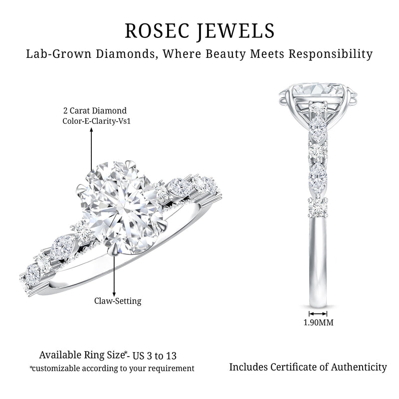 2 Carat Oval Lab Grown Diamond Engagement Ring with IGI Certificate