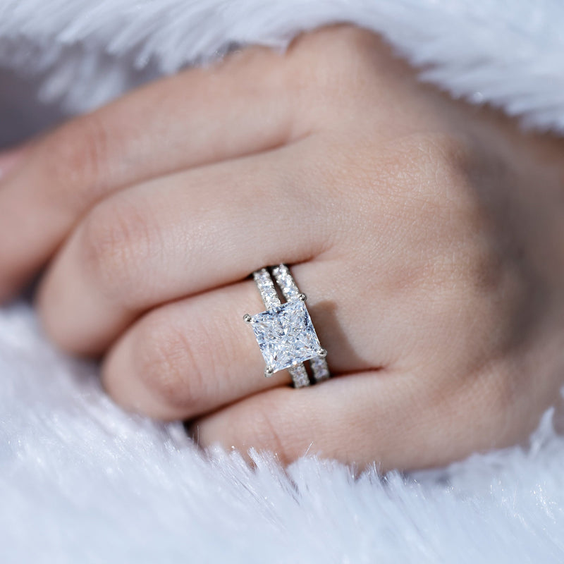 IGI Certified 4 Carat Princess Cut Lab Grown Diamond Engagement Ring With Wedding Band