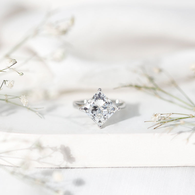 Solitaire 5 Carat Princess Cut Lab Grown Diamond Huge Engagement Ring with IGI Certificate