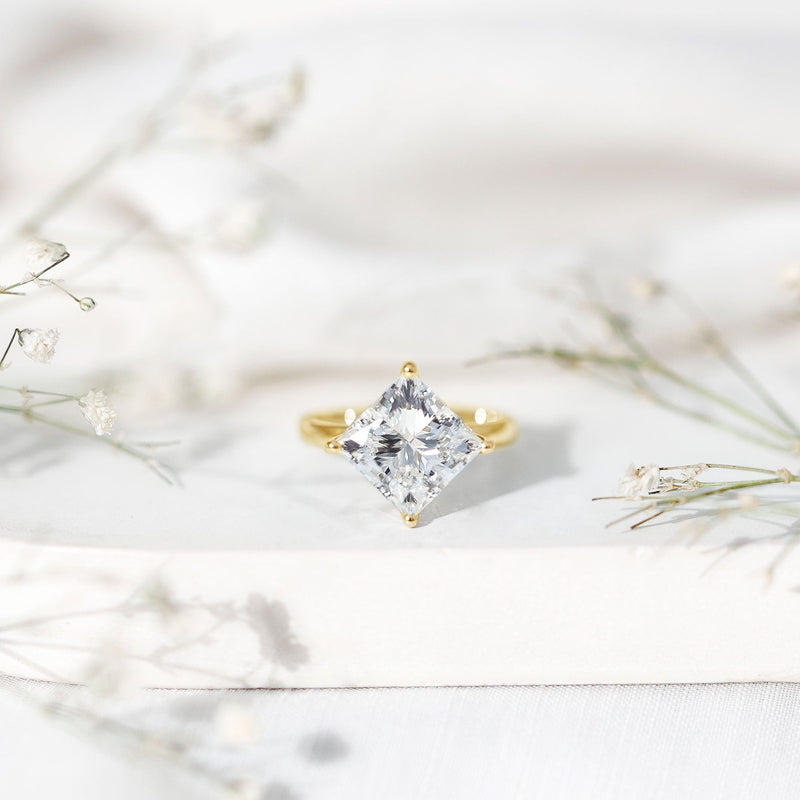 Solitaire 5 Carat Princess Cut Lab Grown Diamond Huge Engagement Ring with IGI Certificate