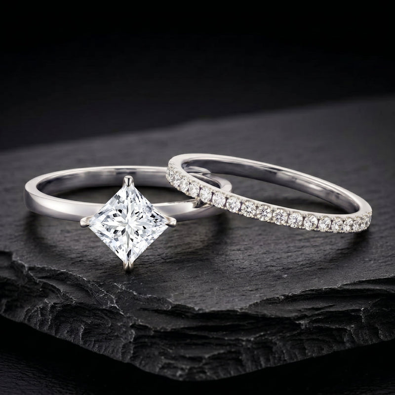 IGI Certified 2 Carat Lab Grown Diamond Princess Cut Bridal Ring Set for Her