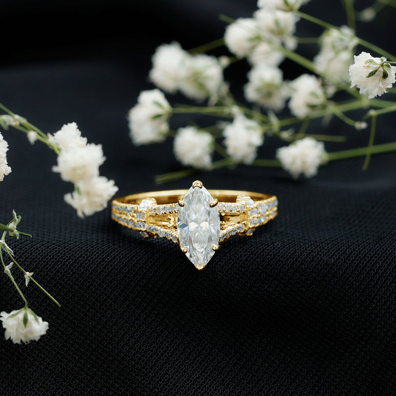 1 Carat Marquise Cut Lab Grown Diamond Split Shank Engagement Ring with IGI Certificate