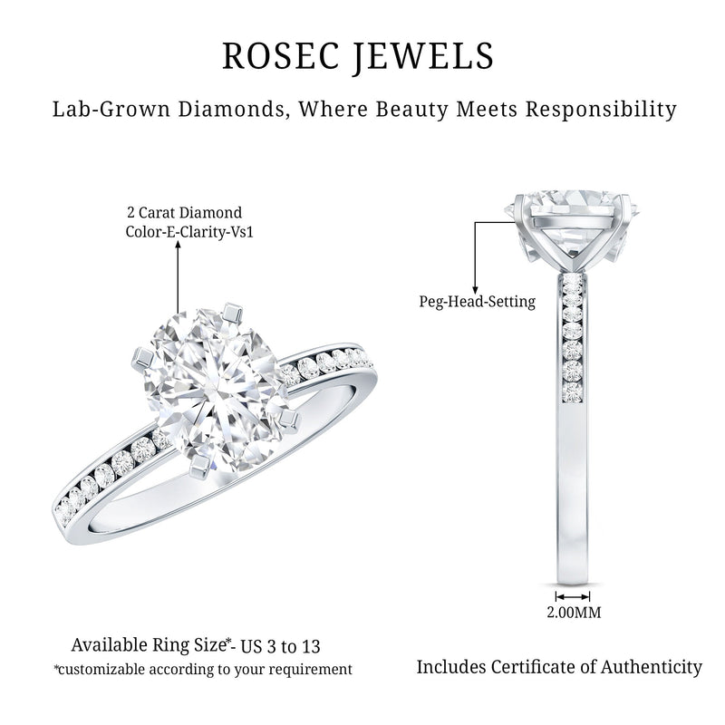 IGI Certified 2 Carat Lab Grown Diamond Oval Engagement Ring With Side Stones