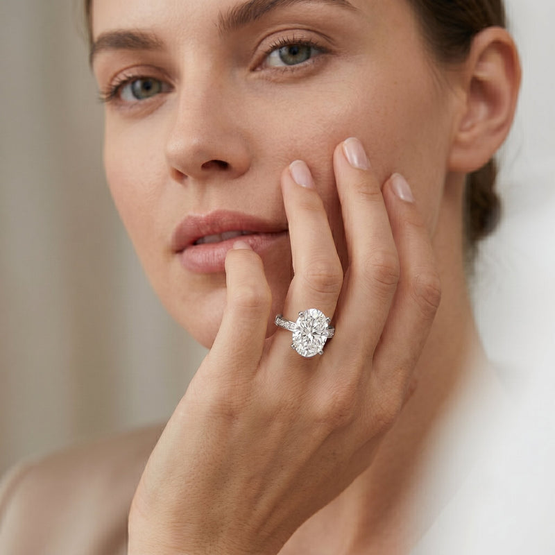 Oval Cut 5 Carat Lab Grown Diamond Big Engagement Ring with IGI Certificate