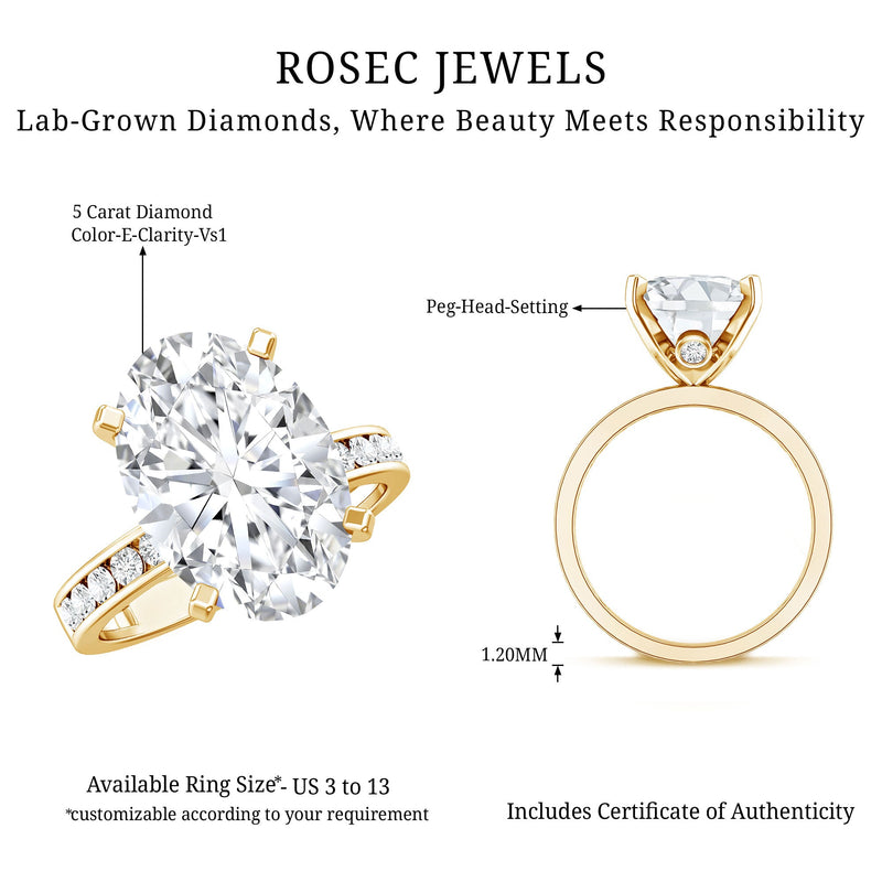Oval Cut 5 Carat Lab Grown Diamond Big Engagement Ring with IGI Certificate