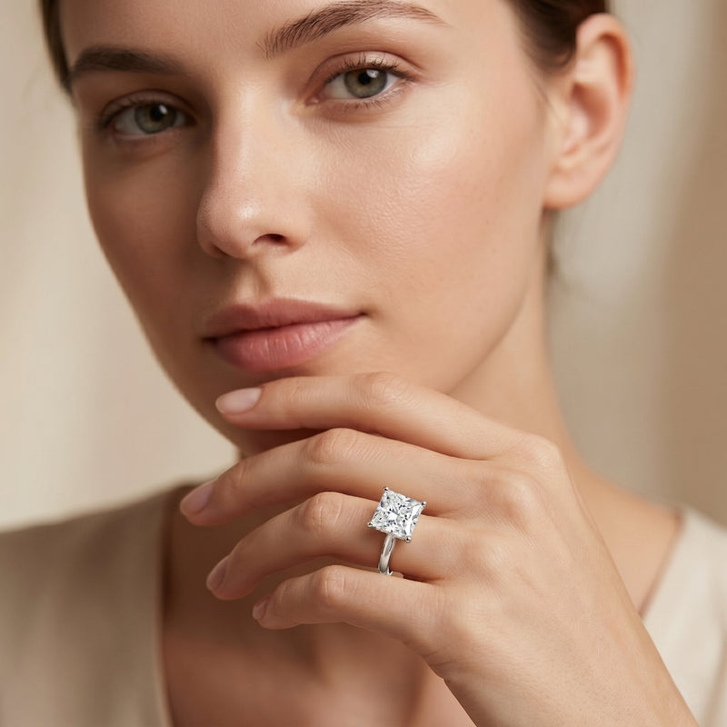 IGI Certified Lab Grown 3 Carat Diamond Princess Cut Engagement Ring Solitaire
