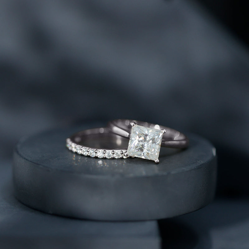 IGI Certified 2 Carat Lab Grown Diamond Princess Cut Engagement Ring With Wedding Band