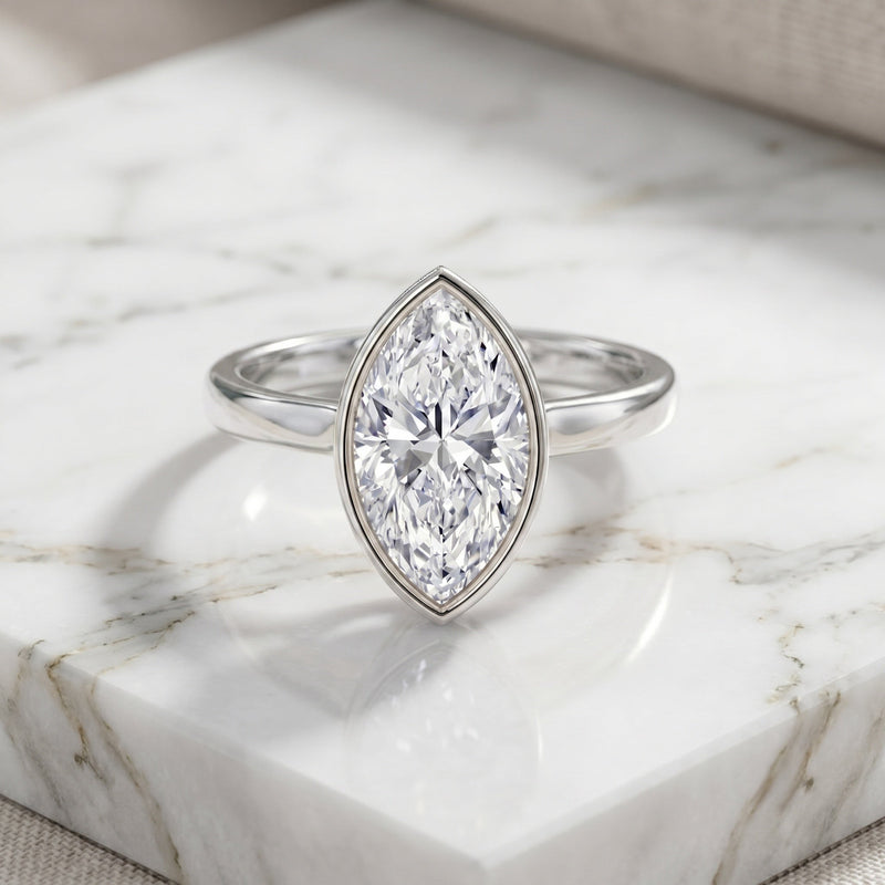 4 Carat Marquise Cut Lab Grown Diamond Bezel Engagement Ring with IGI Certificate