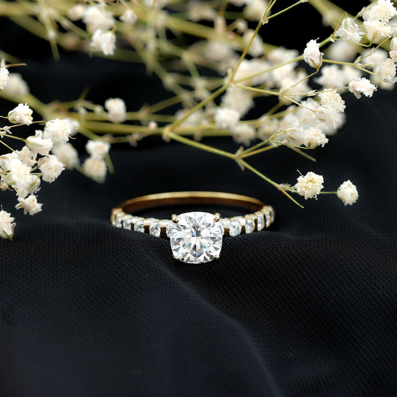 IGI Certified 2 Carat Cushion Cut Lab Grown Diamond Engagement Ring with Side Stones