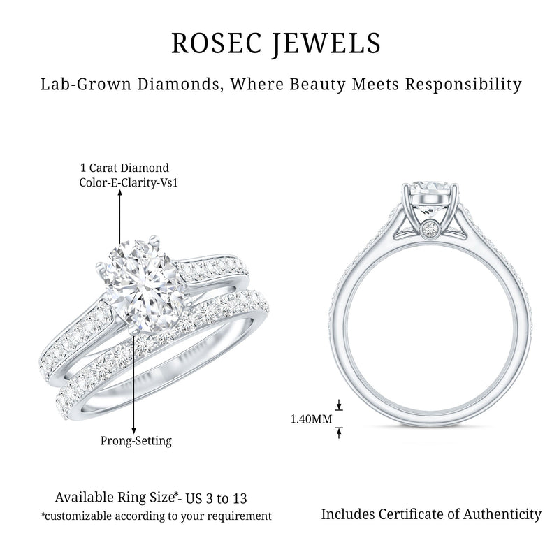 Oval Shaped 1 Carat Lab Grown Diamond Bridal Ring Set with IGI Certificate
